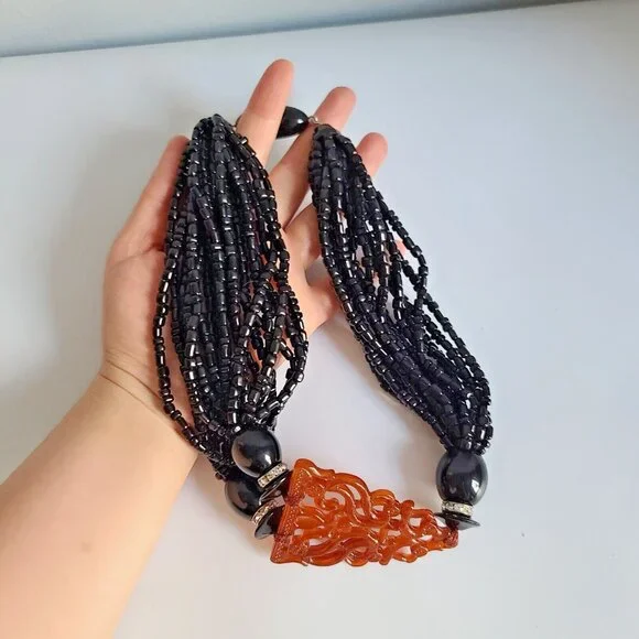 Chunky Fiocchi Italy choker necklace Totem Figure Angela Caputi 1980s Orange - Picture 7 of 9